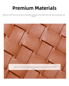 Close-up of brown PU leather showing hand-woven texture and premium craftsmanship