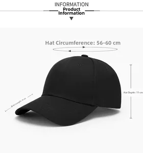 Detailed measurement chart of a black baseball cap showing brim and crown dimensions