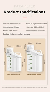 Detailed dimension chart for 2000ml and 2800ml airtight kitchen grain storage containers