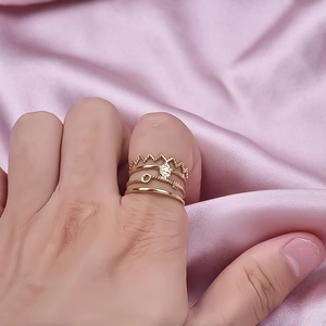 Stackable set of 4 vintage golden 304 stainless steel adjustable rings for women