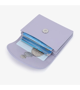 Detailed interior of a lavender PU leather wallet with card slots and a magnetic snap