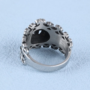 Unisex stainless steel crown ring with vintage hollow carved patterns in steel finish