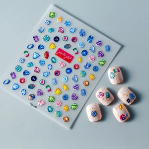5D embossed gem nail art stickers with colorful crystal designs for DIY manicures