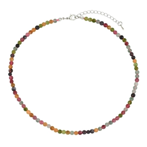 Vintage colorful tourmaline beaded necklace with adjustable silver clasp for women