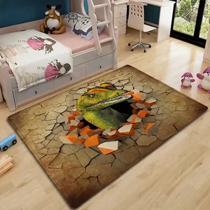 3D χαλί με πράσινο δεινόσαυρο για παιδικό δωμάτιο σε ανοιχτόχρωμο ξύλινο δάπεδο