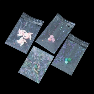 Holographic laser self-adhesive packaging bags with heart and star patterns for jewelry