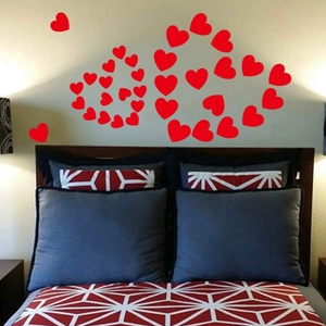 Red heart-shaped wall stickers for bedroom decoration made of waterproof vinyl material