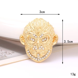 Golden Sun Wukong head pendant with white crystals, dimensions 3cm width and 3.5cm height