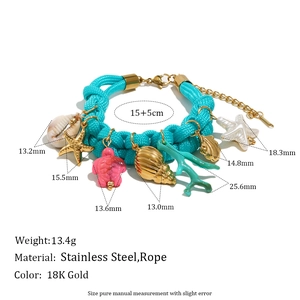 Blue ocean theme charm bracelet with 18K gold stainless steel starfish and sea turtle