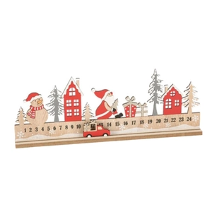 Weihnachts-Adventskalender aus Holz mit Weihnachtsmann, Schneemann und rotem Auto