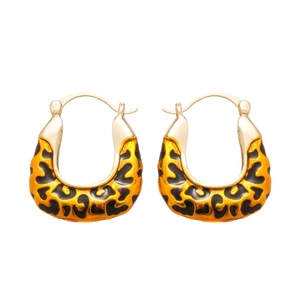 Vintage leopard print square pendant hoop earrings in golden metal finish for women