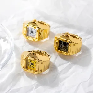 Gomia vintage gold rivet ring watch with white black and yellow quartz dials