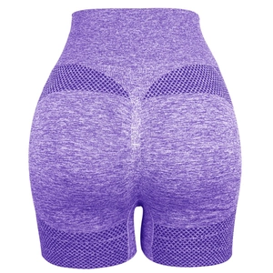 Purple high-waisted seamless yoga shorts with breathable mesh and scrunch butt detail