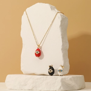 Copper cubic zirconia evil eye water drop pendant necklaces in red, black, and white