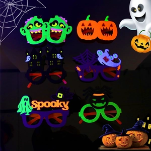 Halloween decorative glasses with neon pumpkin and ghost designs for festive party props
