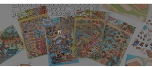 Macro view of 2.5D miniature scene stickers featuring cute animals and forest party themes