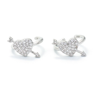Sparkling silver heart ear cuff with cubic zirconia arrow design for non-pierced ears