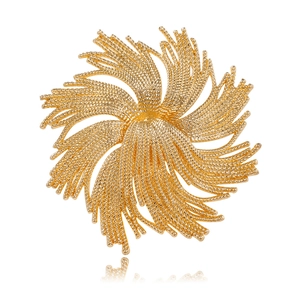 Gold Plated Alloy Fireworks Flower Brooch Vintage Style Elegant Corsage Pin For Suit Dress Women Accessory