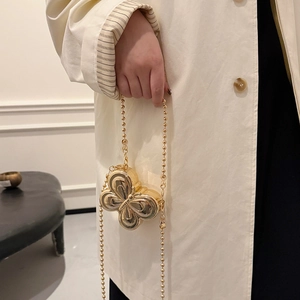 Chic gold butterfly shaped metal box bag for women with elegant gold bead crossbody chain