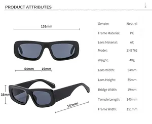 Detailed sizing guide showing lens and frame dimensions for square sports sunglasses