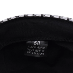 Houndstooth beret hat featuring 100% polyester wash label and size 58 mark