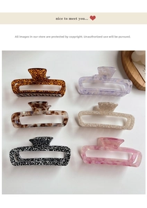 Set of 6 large rectangle claw clips in leopard, tortoiseshell and marble acetate patterns