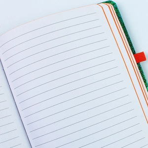Litchi texture notebook with vibrant laser rainbow cover and colored page edges