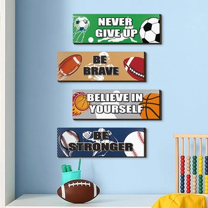 Motivational Sports Wooden Wall Decor Basketball Football Baseball Rugby Plaques For Kids Room Bedroom Inspirational Art