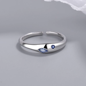 Minimalist S925 silver open ring with blue marquise and round cut zircon gems