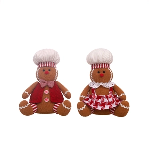 Large plush gingerbread man chef couple dolls for Christmas tabletop home decoration