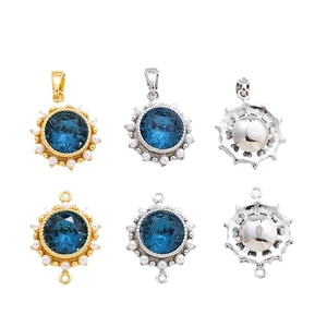 14k gold plated jewelry connectors with blue crystals and pearls for DIY jewelry making