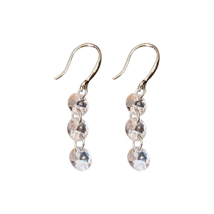 Minimalist silver drop earrings with three dangling cubic zirconia on hooks