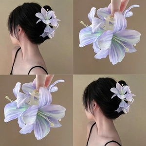 Grande Pinza Per Capelli Con Giglio Artificiale Elegante Fermaglio Floreale In Tessuto Per Donne