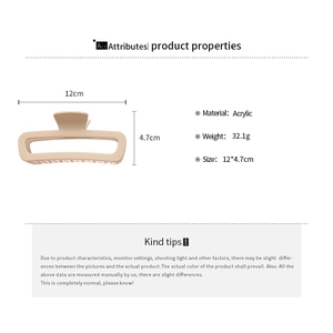 Specifiche della clip per capelli in acrilico con misure 12x4,7 cm e peso 32,1g