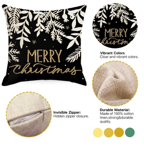 Detail of Christmas pillow cover showing flax fabric texture and invisible zipper closure