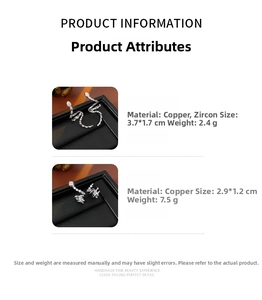Detailed dimensions and specifications for copper zircon snake earrings and cuffs