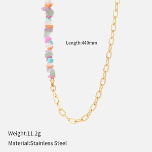 Bohemian stainless steel necklace featuring colorful natural stones and gold chain link