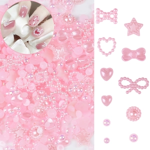 DIY Mixed Shapes Faux Artificial Pearl Beads ABS Plastic Flatback For Crafts Nail Art Bows Hearts Stars Colorful Accessories