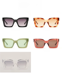 Detailed grid showing five color variations of oversized square sunglasses frames