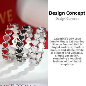 Detail of 925 sterling silver heart rings with colorful enamel finish and S925 hallmark