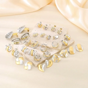 Boucles Oreilles Géométriques Mode Acier Inoxydable Bicolore Or Argent Mélangé Bijoux Style Occidental Pour Femmes Moderne