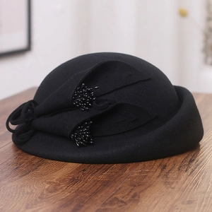 Chapeau de Cérémonie Élégant en 100% Laine pour Femme Retro Fleur 3D Vintage Fascinator pour Automne Hiver Dame
