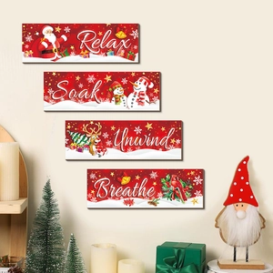 Set of 4 Christmas wooden wall signs featuring Santa, snowman and reindeer holiday decor