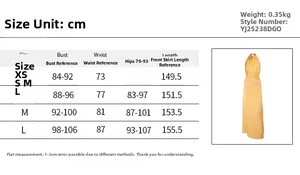 Tableau des tailles avec mesures en cm pour la robe de soirée longue en satin dos nu