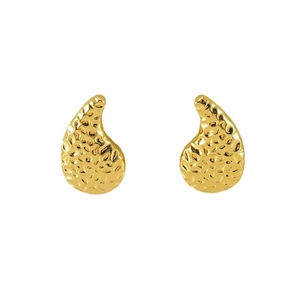 Boucles d'oreilles goutte dorées avec texture martelée en acier inoxydable poli pour femme