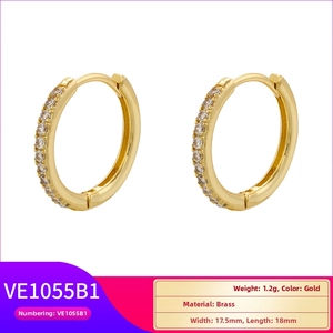 Detailed macro of 18k gold brass hoop earrings with micro-paved cubic zirconia stones