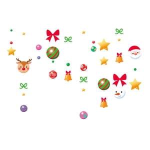 Christmas static window stickers featuring Santa, reindeer, and colorful festive ball ornaments