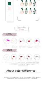 Detailed guide showing press-on nail application and removal with green clover design