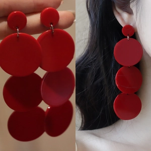 Retro Red Tiered Circle Acrylic Earrings With 925 Sterling Silver Earring Post Minimalist Geometric Style For Women