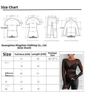 Size chart for slim mesh top with detailed measurements for S, M, L, XL, 2XL sizes